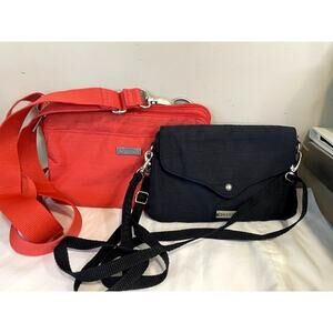 Baggallini Everyday Crossbody Purse Orange Red & Black Strut Clutch Nylon